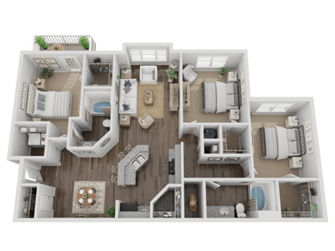 a234 floor plan  1 bedroom with 2 baths  1192 square feet  at Elme Eagles Landing, Stockbridge, Georgia